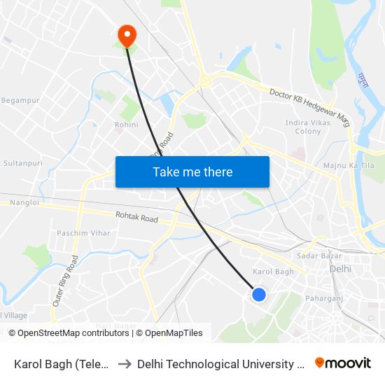 Karol Bagh (Telephone Exchange) to Delhi Technological University Delhi College Of Engineering map