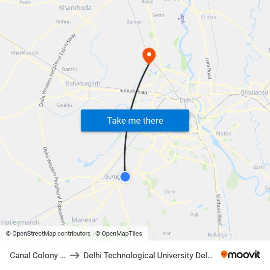 Canal Colony / Sector 14 to Delhi Technological University Delhi College Of Engineering map