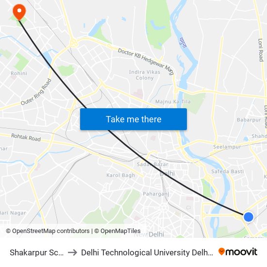 Shakarpur School Block to Delhi Technological University Delhi College Of Engineering map