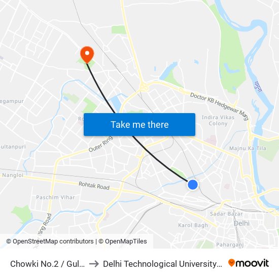 Chowki No.2 / Gulabi Bagh Crossing to Delhi Technological University Delhi College Of Engineering map