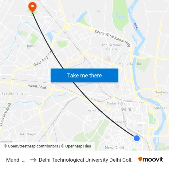Mandi House to Delhi Technological University Delhi College Of Engineering map