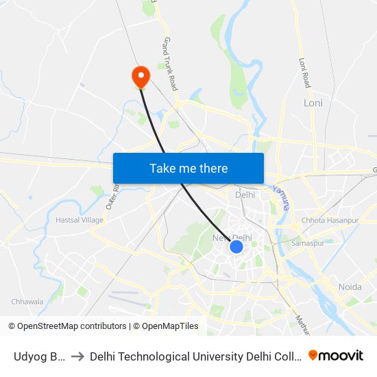 Udyog Bhavan to Delhi Technological University Delhi College Of Engineering map