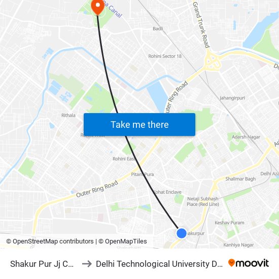 Shakur Pur Jj Colony/ Britannia to Delhi Technological University Delhi College Of Engineering map