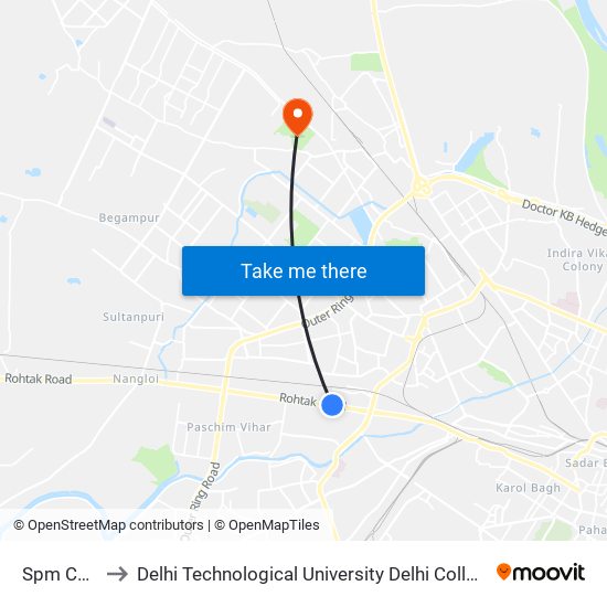 Spm College to Delhi Technological University Delhi College Of Engineering map