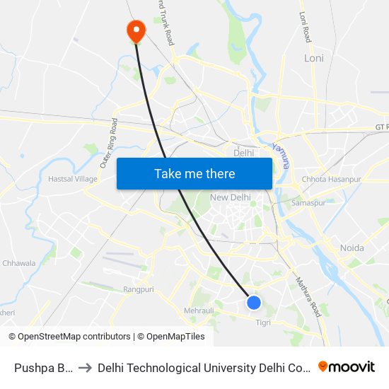 Pushpa Bhawan to Delhi Technological University Delhi College Of Engineering map