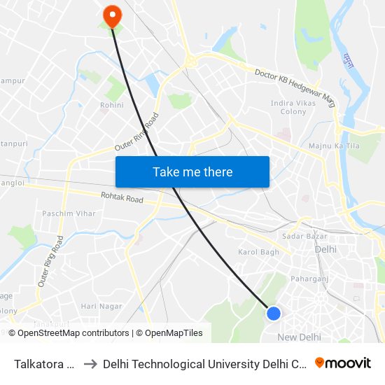 Talkatora Stadium to Delhi Technological University Delhi College Of Engineering map