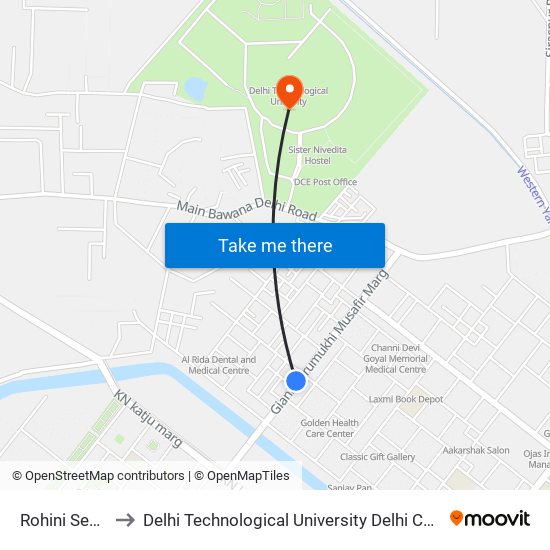 Rohini Sec 17/16 to Delhi Technological University Delhi College Of Engineering map