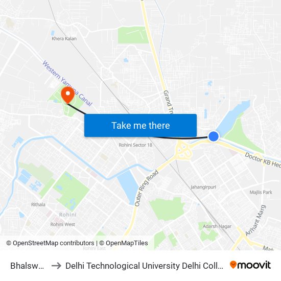 Bhalswa Xing to Delhi Technological University Delhi College Of Engineering map