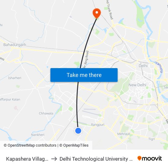 Kapashera Village Bijwasan Road to Delhi Technological University Delhi College Of Engineering map