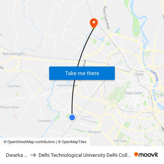 Dwarka Sec-8 to Delhi Technological University Delhi College Of Engineering map