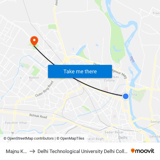 Majnu Ka Tilla to Delhi Technological University Delhi College Of Engineering map