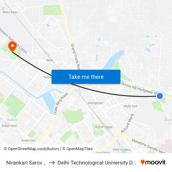 Nirankari Sarover- Burari Xing to Delhi Technological University Delhi College Of Engineering map