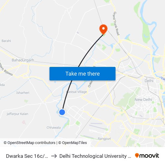 Dwarka Sec 16c/Ggs IP University to Delhi Technological University Delhi College Of Engineering map