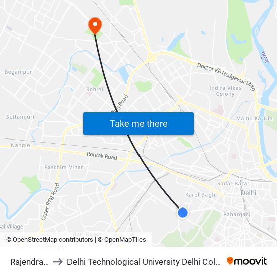 Rajendra Place to Delhi Technological University Delhi College Of Engineering map