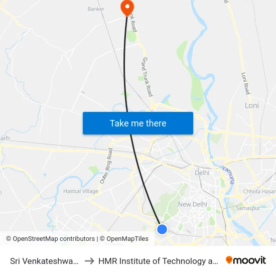 Sri Venkateshwara College to HMR Institute of Technology and Management map