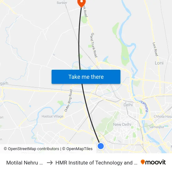 Motilal Nehru College to HMR Institute of Technology and Management map