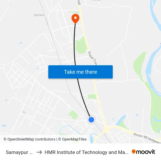 Samaypur Badli to HMR Institute of Technology and Management map