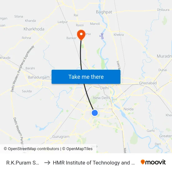 R.K.Puram Sector 1 to HMR Institute of Technology and Management map
