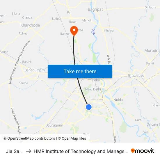 Jia Sarai to HMR Institute of Technology and Management map