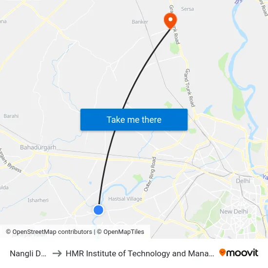 Nangli Dairy to HMR Institute of Technology and Management map