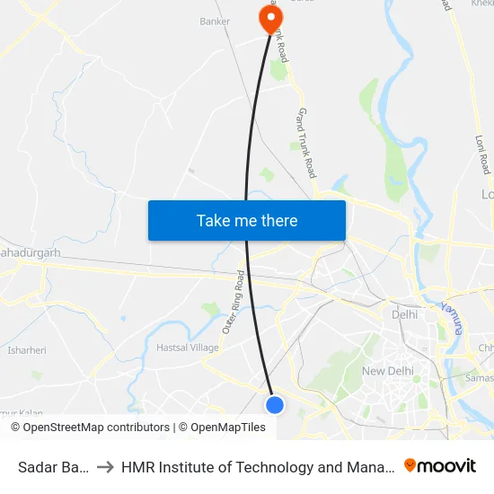 Sadar Bazar to HMR Institute of Technology and Management map