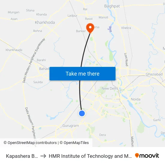 Kapashera Border to HMR Institute of Technology and Management map