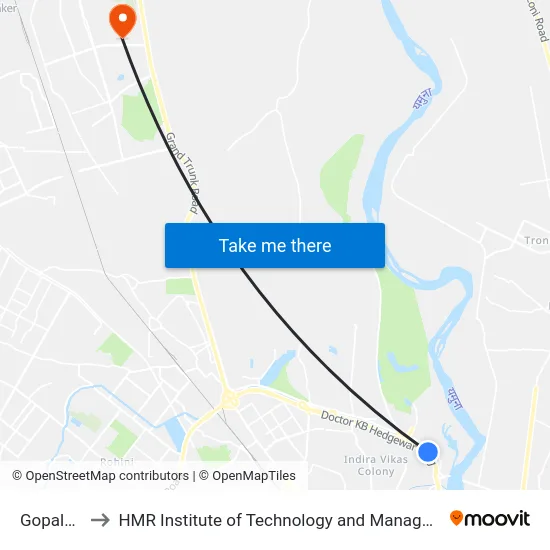 Gopalpur to HMR Institute of Technology and Management map