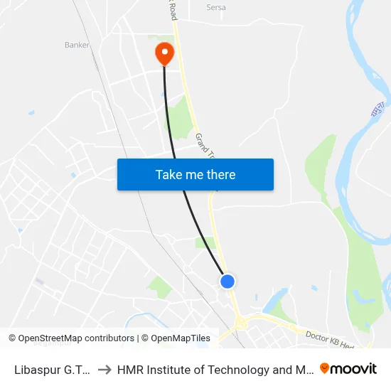 Libaspur G.T Road to HMR Institute of Technology and Management map