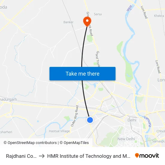 Rajdhani College to HMR Institute of Technology and Management map