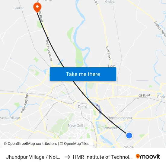 Jhundpur Village / Noida Sector 6 Crossing to HMR Institute of Technology and Management map