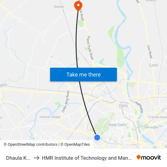 Dhaula Kuan to HMR Institute of Technology and Management map