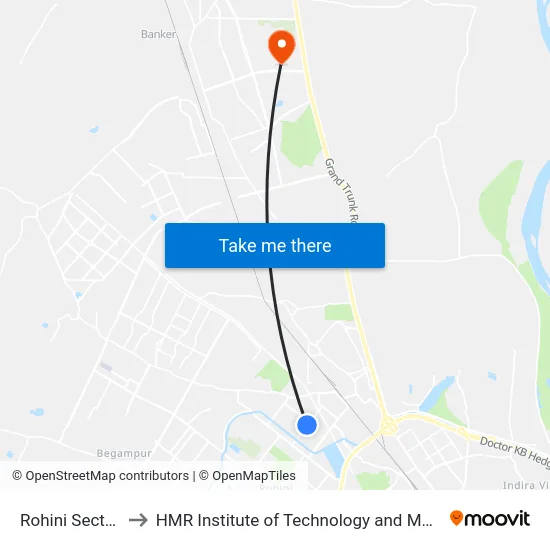 Rohini Sector 16 to HMR Institute of Technology and Management map
