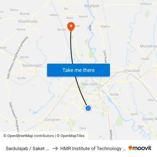Saidulajab / Saket Metro Sation to HMR Institute of Technology and Management map