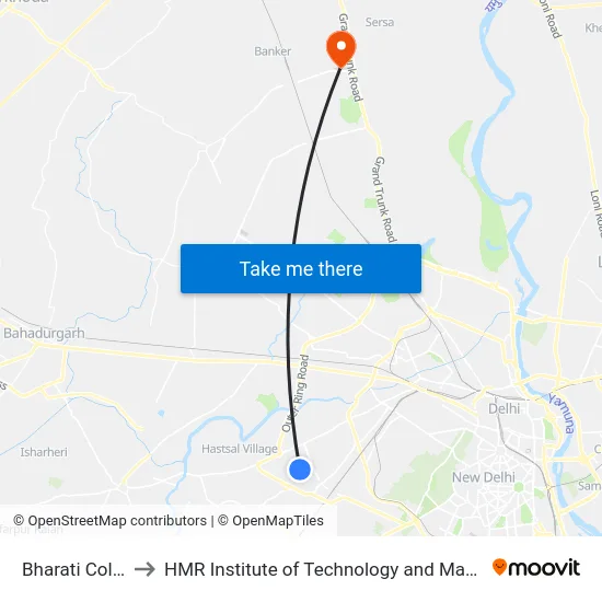 Bharati College to HMR Institute of Technology and Management map