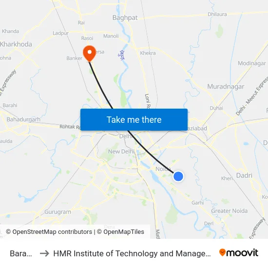 Baraula to HMR Institute of Technology and Management map