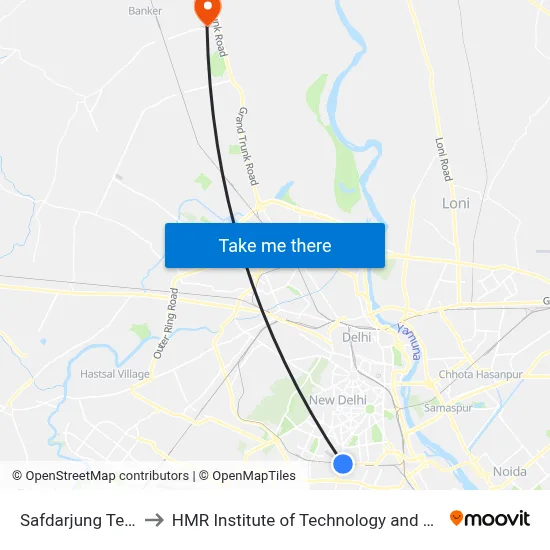 Safdarjung Terminal to HMR Institute of Technology and Management map