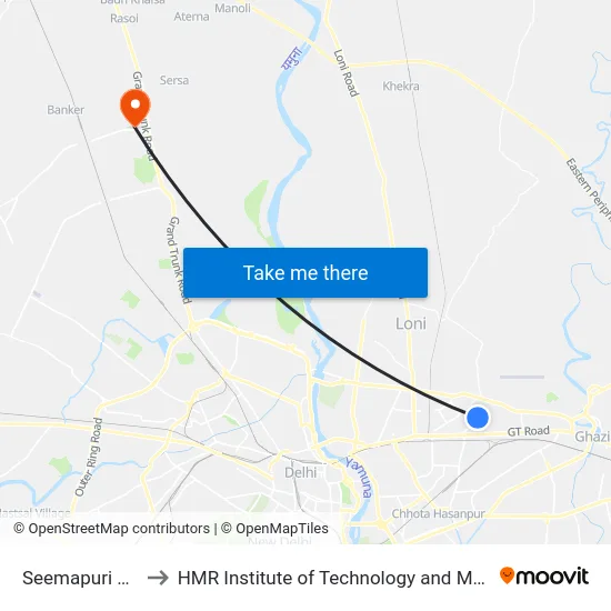 Seemapuri Depot to HMR Institute of Technology and Management map