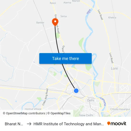 Bharat Nagar to HMR Institute of Technology and Management map