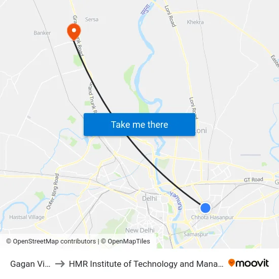 Gagan Vihar to HMR Institute of Technology and Management map