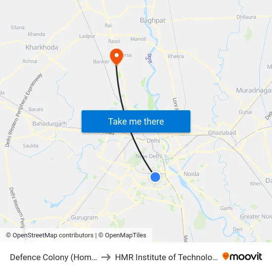 Defence Colony (Homeopathic College) to HMR Institute of Technology and Management map