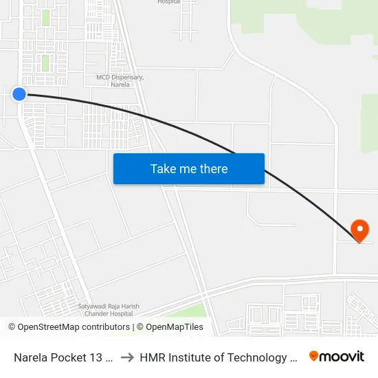 Narela Pocket 13 / Sector A9 to HMR Institute of Technology and Management map