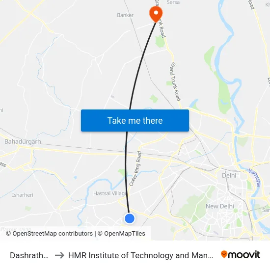 Dashrathpuri to HMR Institute of Technology and Management map