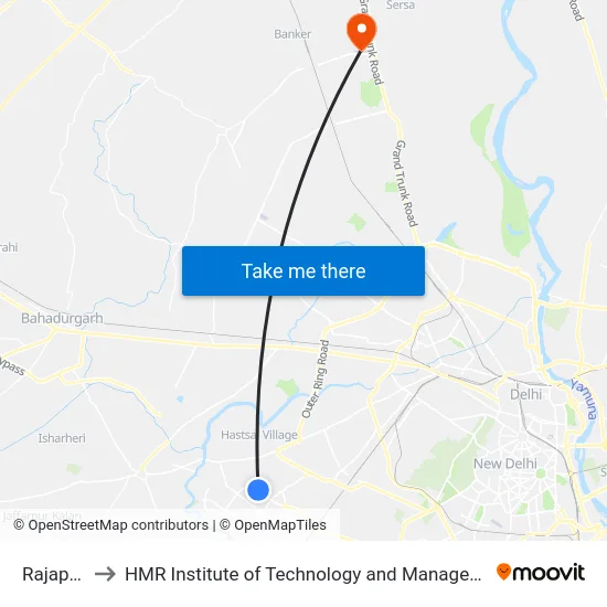 Rajapuri to HMR Institute of Technology and Management map