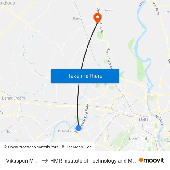 Vikaspuri M Block to HMR Institute of Technology and Management map