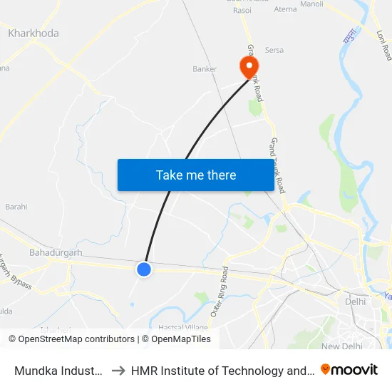 Mundka Industrial Area to HMR Institute of Technology and Management map