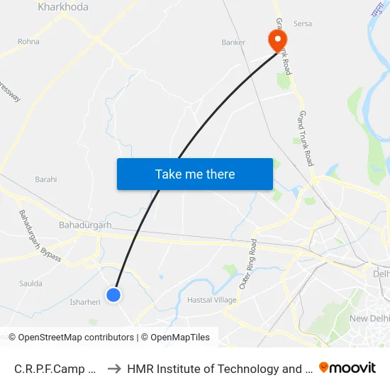 C.R.P.F.Camp Jharoda to HMR Institute of Technology and Management map