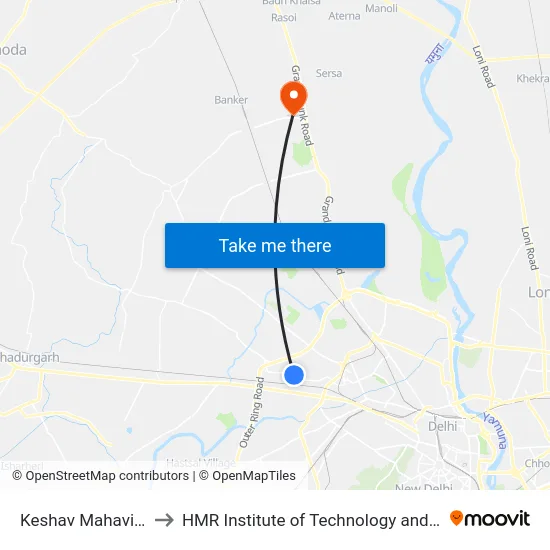 Keshav Mahavidyalaya to HMR Institute of Technology and Management map