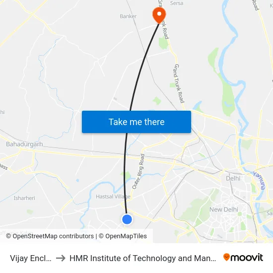 Vijay Enclave to HMR Institute of Technology and Management map