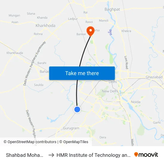 Shahbad Mohammadpur to HMR Institute of Technology and Management map