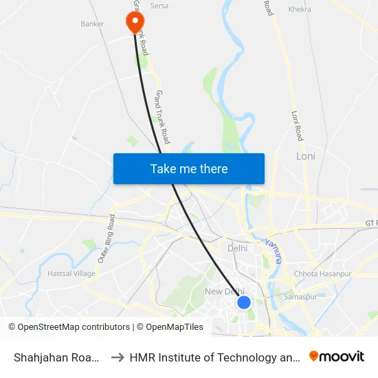 Shahjahan Road U.P.S.C. to HMR Institute of Technology and Management map